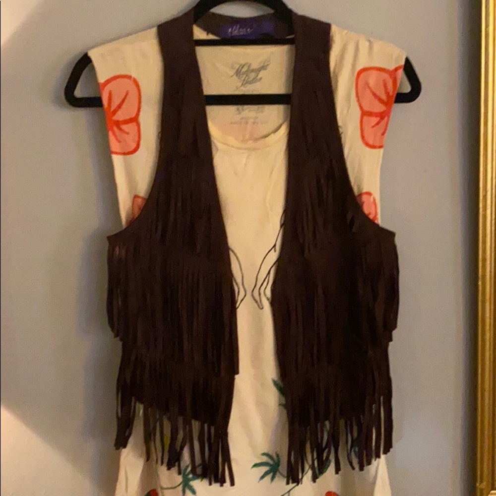 Choc Brown Faux Leather Fringe Vest Miley Cyrus